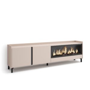 Wohnli Möbelsuche - TV-Möbel Holzeffekt beige 212x35x61cm Kamin mit Feuereffekt XXL