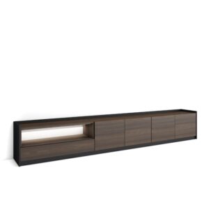 Wohnli Möbelsuche - TV-Möbel Holzeffekt dunkler eiche und schwarz 310x37x50cm mit Led