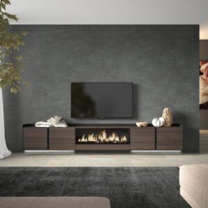 TV-Möbel Holzeffekt eiche schwarz 315x35x50cm Kamin mit Feuereffekt 315x50x35cm Spanplatte Braun Skraut home Möbel Wohnzimmermöbel TV-Möbel