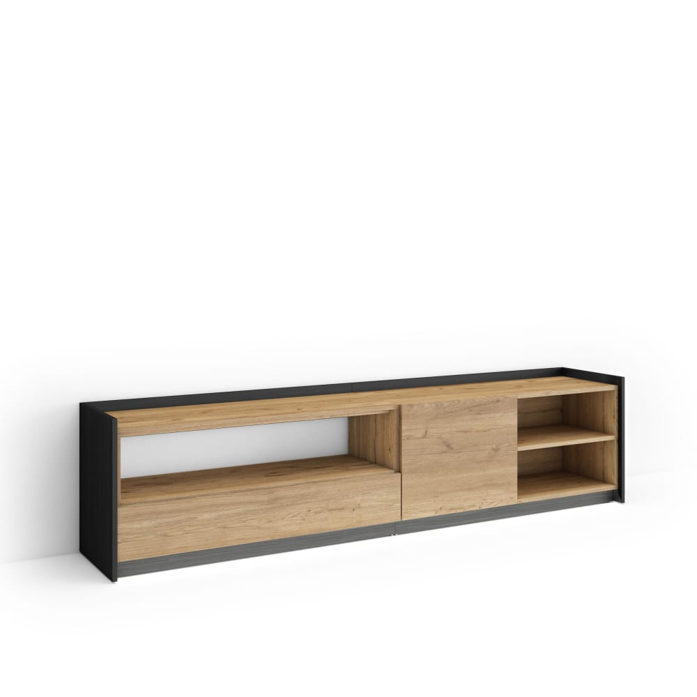 Wohnli Möbelsuche - TV-Möbel Holzeffekt eiche und schwarz 207x37x50cm mit Led