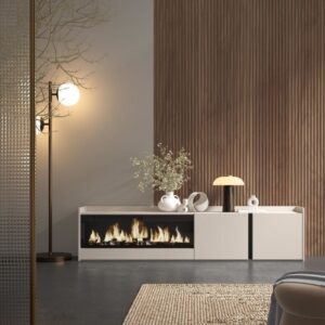 wohnli-moebel-suche-M26043366-1 TV-Möbel Holzeffekt beige 212x35x50cm Kamin mit Feuereffekt XXL 212x50x35cm Spanplatte Beige Skraut home Möbel Wohnzimmermöbel TV-Möbel