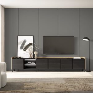 TV-Möbel Holzeffekt schwarz und eiche 309x35x61cm mit Beinen 309x61x35cm Spanplatte Schwarz Skraut home Möbel Wohnzimmermöbel TV-Möbel