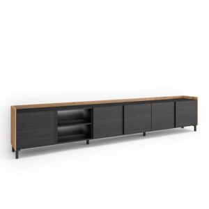 Wohnli Möbelsuche - TV-Möbel Holzeffekt schwarz und eiche 309x35x61cm mit Beinen