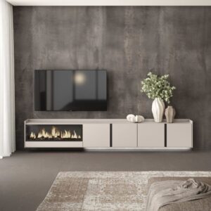 wohnli-moebel-suche-M26043371-1 TV-Möbel Holzeffekt beige 315x35x50cm Kamin mit Feuereffekt XXL 315x50x35cm Spanplatte Beige Skraut home Möbel Wohnzimmermöbel TV-Möbel