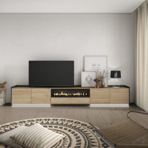 wohnli-moebel-suche-M26043372-1 TV-Möbel Holzeffekt eiche schwarz 310x37x50cm Kamin mit Feuereffekt 310x50x37cm Spanplatte Beige Skraut home Möbel Wohnzimmermöbel TV-Möbel