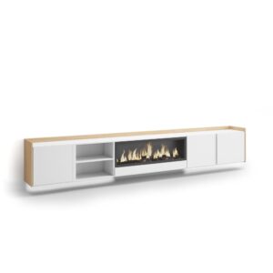 Wohnli Möbelsuche - TV-Möbel Holzeffekt weiß und eiche 315x35x50cm Kamin mit Feuereffekt