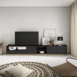 TV-Möbel Holzeffekt schwarz und eiche 310x37x50cm mit Led 310x50x37cm Spanplatte Schwarz Skraut home Möbel Wohnzimmermöbel TV-Möbel