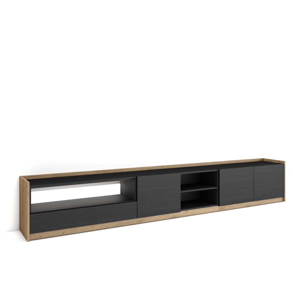 wohnli-moebel-suche-M26043379 Wohnli Möbelsuche - TV-Möbel Holzeffekt schwarz und eiche 310x37x50cm mit Led