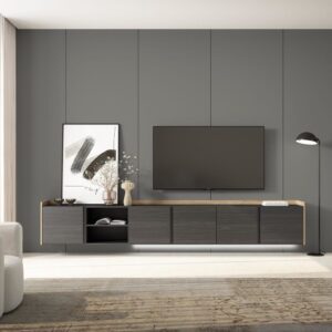 TV-Möbel Holzeffekt schwarz und eiche 309x35x50cm Hängend 309x50x35cm Spanplatte Schwarz Skraut home Möbel Wohnzimmermöbel TV-Möbel