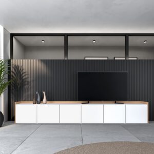 TV-Möbel Holzeffekt weiß und eiche 309x35x50cm 309x50x35cm Spanplatte Weiß Skraut home Möbel Wohnzimmermöbel TV-Möbel