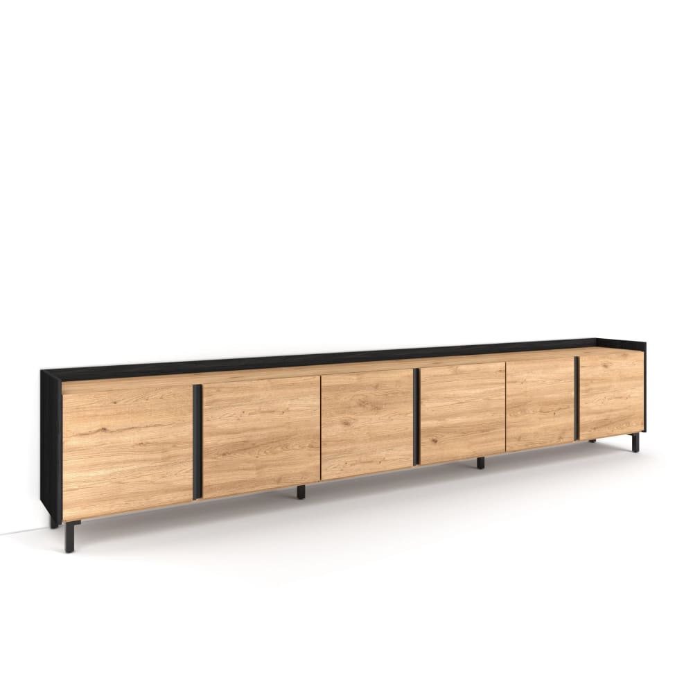 Wohnli Möbelsuche - TV-Möbel Holzeffekt eiche und schwarz 309x35x61cm mit Beinen