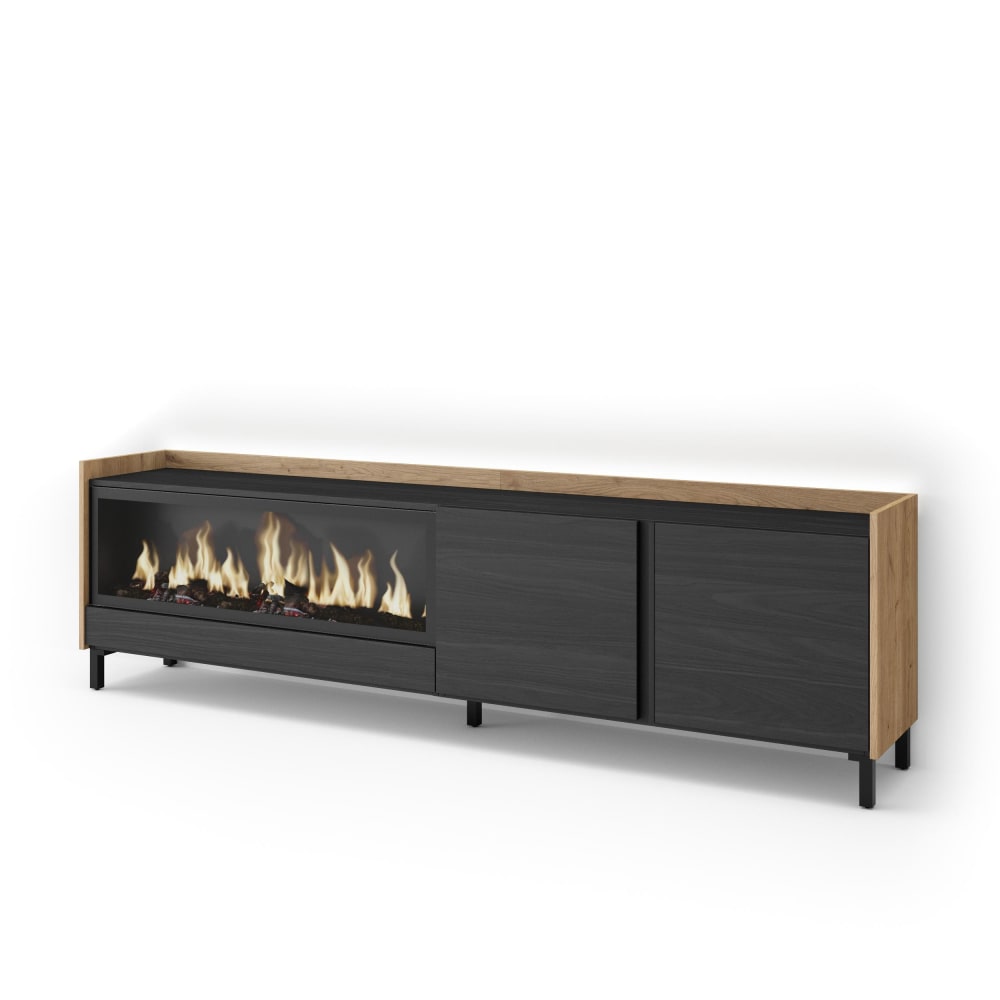 Wohnli Möbelsuche - TV-Möbel Holzeffekt schwarz eiche 212x35x61cm Kamin mit Feuereffekt