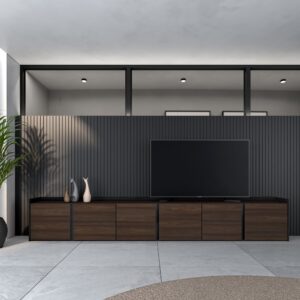 TV-Möbel Holzeffekt dunkler eiche und schwarz 309x35x50cm 309x50x35cm Spanplatte Braun Skraut home Möbel Wohnzimmermöbel TV-Möbel