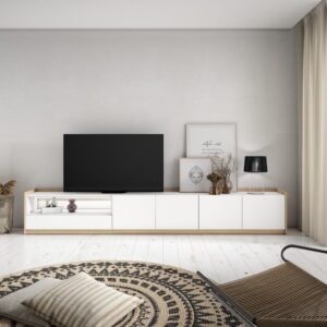 wohnli-moebel-suche-M26043394-1 TV-Möbel Holzeffekt weiß und eiche 310x37x50cm mit Led 310x50x37cm Spanplatte Weiß Skraut home Möbel Wohnzimmermöbel TV-Möbel