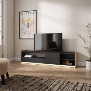 TV-Möbel Holzeffekt schwarz und eiche 207x37x50cm mit Led 207x50x37cm Spanplatte Schwarz Skraut home Möbel Wohnzimmermöbel TV-Möbel