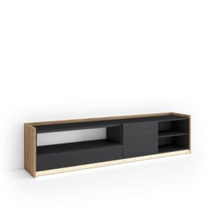 Wohnli Möbelsuche - TV-Möbel Holzeffekt schwarz und eiche 207x37x50cm mit Led