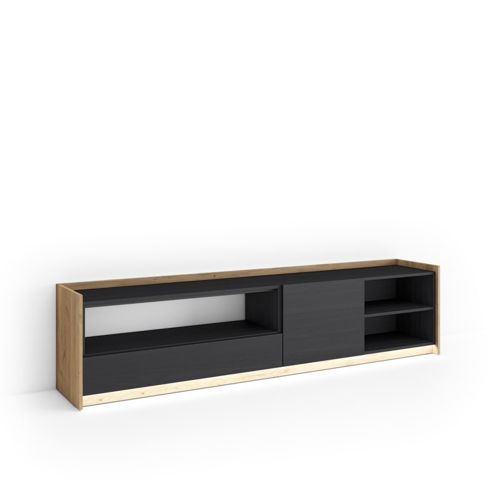 Wohnli Möbelsuche - TV-Möbel Holzeffekt schwarz und eiche 207x37x50cm mit Led