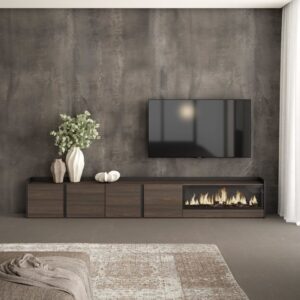 wohnli-moebel-suche-M26043398-1 TV-Möbel Holzeffekt eiche schwarz 315x35x50cm Kamin mit Feuereffekt 315x50x35cm Spanplatte Braun Skraut home Möbel Wohnzimmermöbel TV-Möbel
