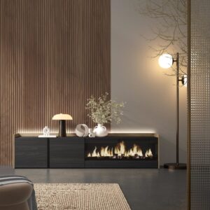 TV-Möbel Holzeffekt schwarz eiche 212x35x50cm Kamin mit Feuereffekt 212x50x35cm Spanplatte Schwarz Skraut home Möbel Wohnzimmermöbel TV-Möbel