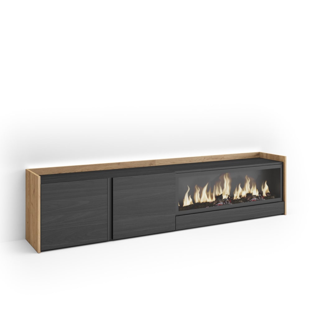 wohnli-moebel-suche-M26043399 Wohnli Möbelsuche - TV-Möbel Holzeffekt schwarz eiche 212x35x50cm Kamin mit Feuereffekt