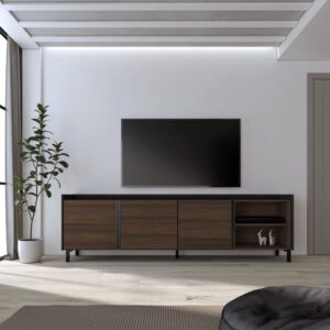 TV-Möbel Holzeffekt dunkler eiche und schwarz 207x35x61cm mit Beinen 207x61x35cm Spanplatte Braun Skraut home Möbel Wohnzimmermöbel TV-Möbel