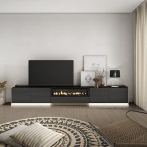 TV-Möbel Holzeffekt schwarz eiche 310x37x50cm Kamin mit Feuereffekt 310x50x37cm Spanplatte Schwarz Skraut home Möbel Wohnzimmermöbel TV-Möbel
