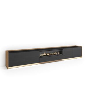 Wohnli Möbelsuche - TV-Möbel Holzeffekt schwarz eiche 310x37x50cm Kamin mit Feuereffekt