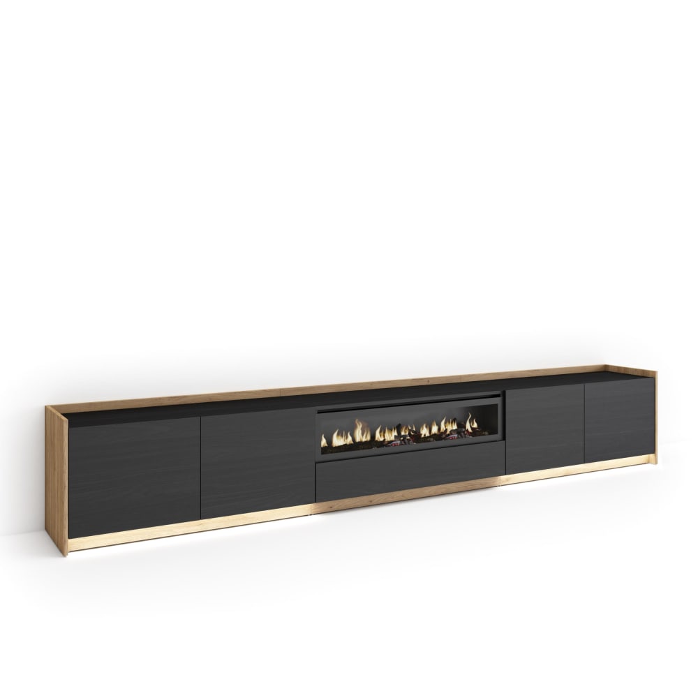 wohnli-moebel-suche-M26043402 Wohnli Möbelsuche - TV-Möbel Holzeffekt schwarz eiche 310x37x50cm Kamin mit Feuereffekt