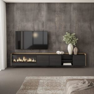 wohnli-moebel-suche-M26043403-1 TV-Möbel Holzeffekt schwarz eiche 315x35x50cm Kamin mit Feuereffekt 315x50x35cm Spanplatte Schwarz Skraut home Möbel Wohnzimmermöbel TV-Möbel