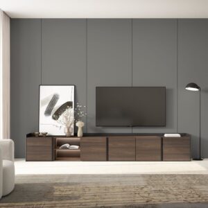 TV-Möbel Holzeffekt dunkler eiche und schwarz 309x35x50cm mit Led 309x50x35cm Spanplatte Braun Skraut home Möbel Wohnzimmermöbel TV-Möbel