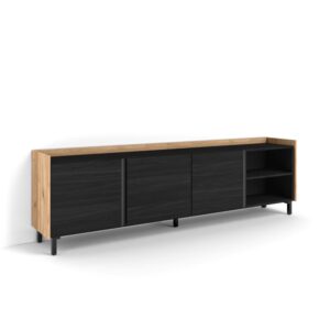 wohnli-moebel-suche-M26043405 Wohnli Möbelsuche - TV-Möbel Holzeffekt schwarz und eiche 207x35x61cm mit Beinen
