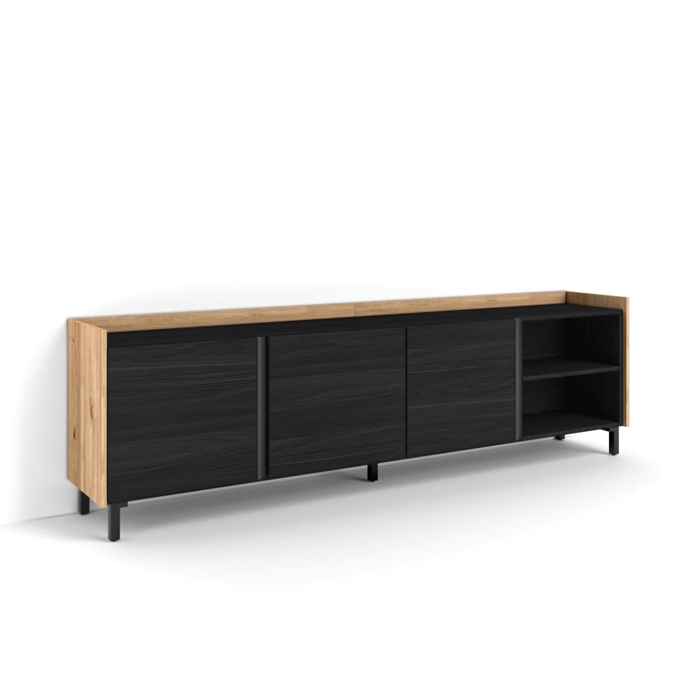 Wohnli Möbelsuche - TV-Möbel Holzeffekt schwarz und eiche 207x35x61cm mit Beinen