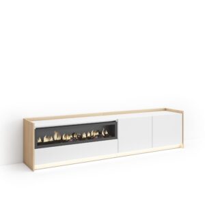 Wohnli Möbelsuche - TV-Möbel Holzeffekt weiß und eiche 207x37x50cm Kamin mit Feuereffekt