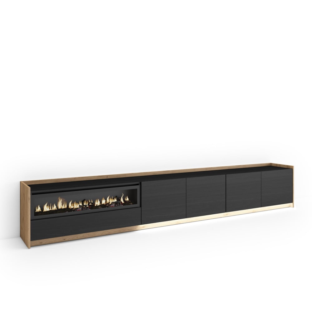 wohnli-moebel-suche-M26043409 Wohnli Möbelsuche - TV-Möbel Holzeffekt schwarz eiche 310x37x50cm Kamin mit Feuereffekt