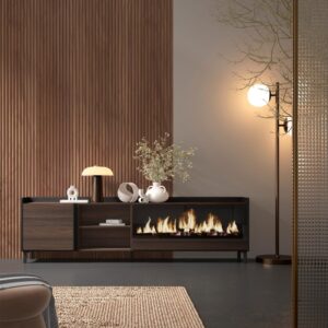 wohnli-moebel-suche-M26043414-1 TV-Möbel Holzeffekt eiche schwarz 212x35x61cm Kamin mit Feuereffekt 212x61x35cm Spanplatte Braun Skraut home Möbel Wohnzimmermöbel TV-Möbel