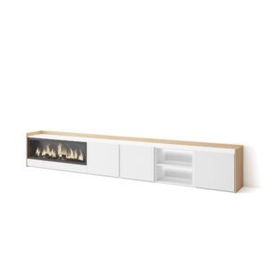 Wohnli Möbelsuche - TV-Möbel Holzeffekt weiß und eiche 315x35x50cm Kamin mit Feuereffekt