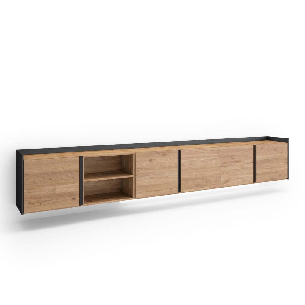 Wohnli Möbelsuche - TV-Möbel Holzeffekt eiche und schwarz 309x35x50cm Hängend
