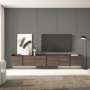 TV-Möbel Holzeffekt dunkler eiche und schwarz 309x35x50cm Hängend 309x50x35cm Spanplatte Braun Skraut home Möbel Wohnzimmermöbel TV-Möbel