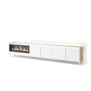 Wohnli Möbelsuche - TV-Möbel Holzeffekt weiß und eiche 315x35x61cm Kamin mit Feuereffekt
