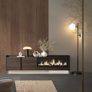 wohnli-moebel-suche-M26043420-1 TV-Möbel Holzeffekt eiche schwarz 212x35x50cm Kamin mit Feuereffekt 212x50x35cm Spanplatte Braun Skraut home Möbel Wohnzimmermöbel TV-Möbel