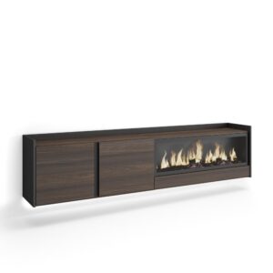 Wohnli Möbelsuche - TV-Möbel Holzeffekt eiche schwarz 212x35x50cm Kamin mit Feuereffekt