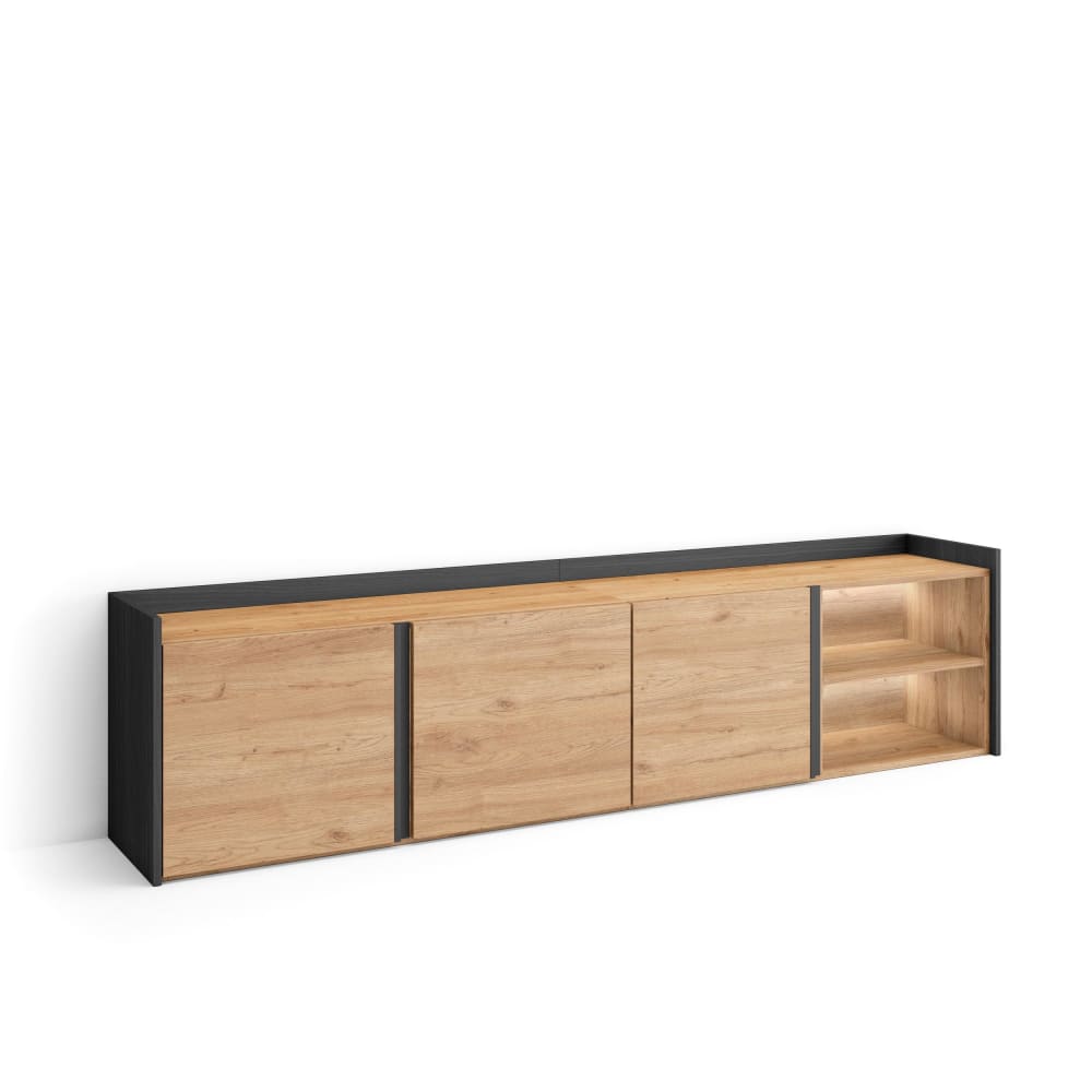wohnli-moebel-suche-M26043422 Wohnli Möbelsuche - TV-Möbel Holzeffekt eiche und schwarz 207x35x50cm mit Led