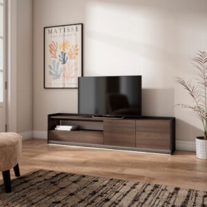 TV-Möbel Holzeffekt dunkler eiche und schwarz 207x37x50cm mit Led 207x50x37cm Spanplatte Braun Skraut home Möbel Wohnzimmermöbel TV-Möbel