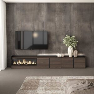 TV-Möbel Holzeffekt eiche schwarz 315x35x50cm Kamin mit Feuereffekt 315x50x35cm Spanplatte Braun Skraut home Möbel Wohnzimmermöbel TV-Möbel
