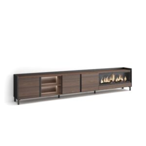 Wohnli Möbelsuche - TV-Möbel Holzeffekt eiche schwarz 315x35x61cm Kamin mit Feuereffekt