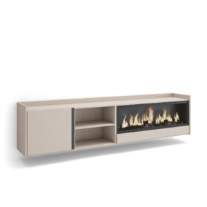 Wohnli Möbelsuche - TV-Möbel Holzeffekt beige 212x35x50cm Kamin mit Feuereffekt XXL