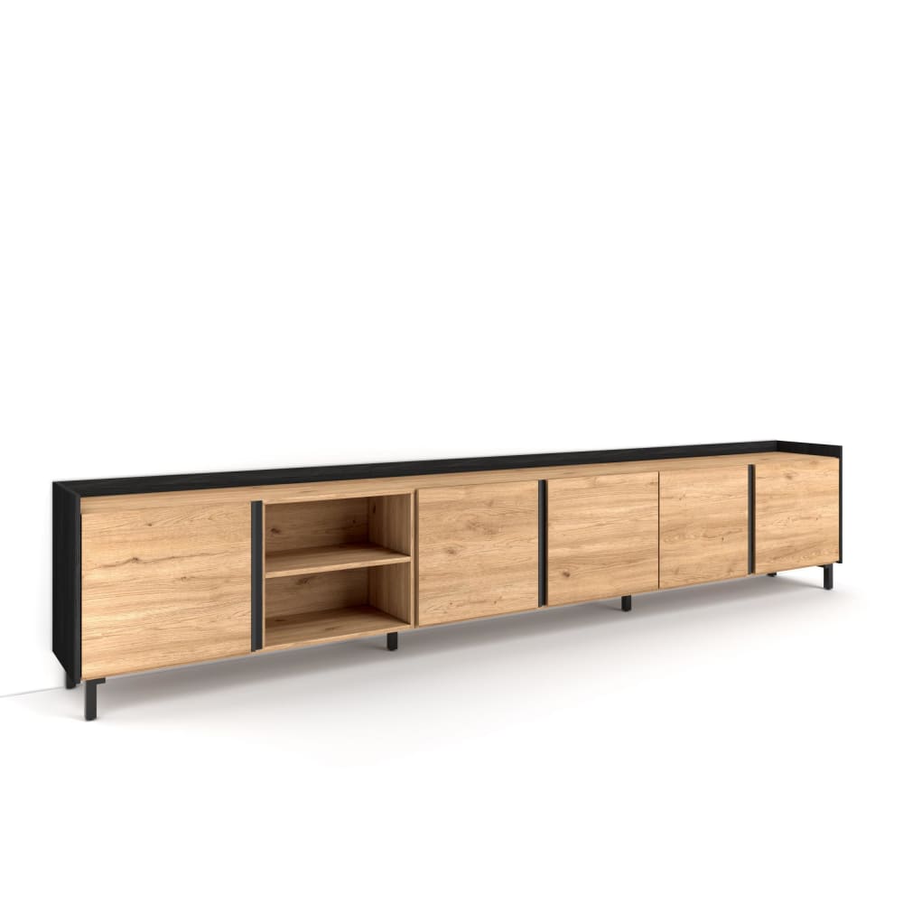 Wohnli Möbelsuche - TV-Möbel Holzeffekt eiche und schwarz 309x35x61cm mit Beinen