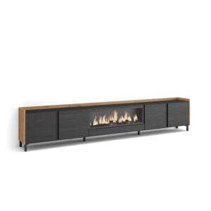 Wohnli Möbelsuche - TV-Möbel Holzeffekt schwarz eiche 315x35x61cm Kamin mit Feuereffekt
