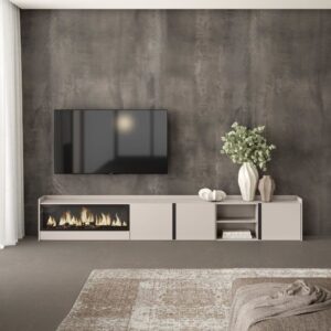wohnli-moebel-suche-M26043438-1 TV-Möbel Holzeffekt beige 315x35x50cm Kamin mit Feuereffekt XXL 315x50x35cm Spanplatte Beige Skraut home Möbel Wohnzimmermöbel TV-Möbel