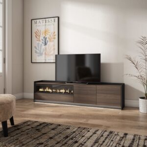 wohnli-moebel-suche-M26043439-1 TV-Möbel Holzeffekt eiche schwarz 207x37x50cm Kamin mit Feuereffekt 207x50x37cm Spanplatte Braun Skraut home Möbel Wohnzimmermöbel TV-Möbel